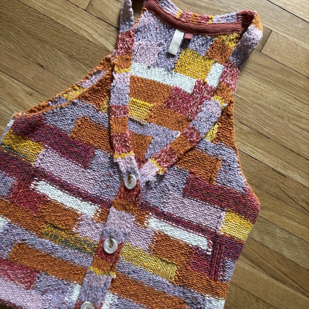 Anthropologie Pilcro Knit Sweater Vest Womens Large Patchwork Button Up Boho